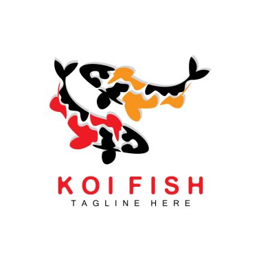 Koi Balık Logosu Tasarımı, Çinli Şanslı ve Zafer Süsleme Balık Vektörü, Şirket Markası Altın Balık Simgesi