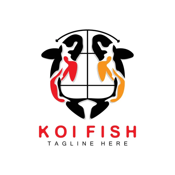 Koi Fish Logo Design Chinese Lucky Triumph Ornamental Fish Vector - Stok Vektor