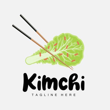 Kimchi Logo Tasarımı, Kore Geleneksel Gıda Vektörü, Lahana Yeşil Sebze Logosu İllüstrasyonu, Şirket Markası Simgesi