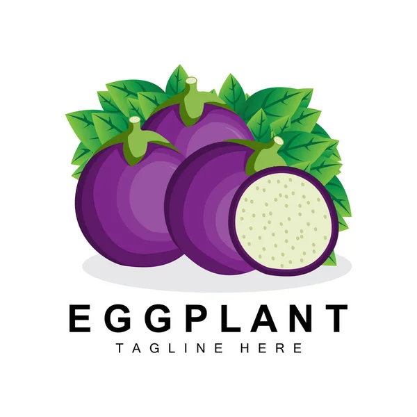 Eggplant Logo Design Vegetables Illustration Purple Vegetable Plantation Vector Product — 스톡 벡터