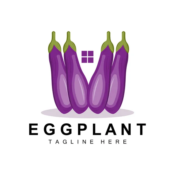 Eggplant Logo Design Grönsaker Illustration Lila Vegetabiliska Plantation Vektor Produkt — Stock vektor