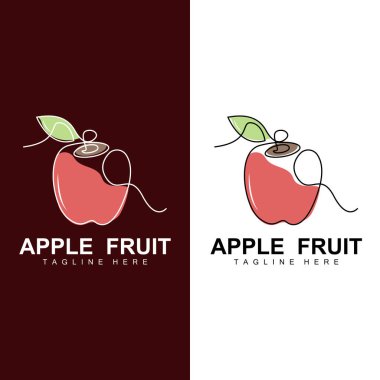 Fruit Apple Logo Tasarımı, Kırmızı Meyve Vektörü, Soyut Tarzı, Ürün Markası İllüstrasyonu