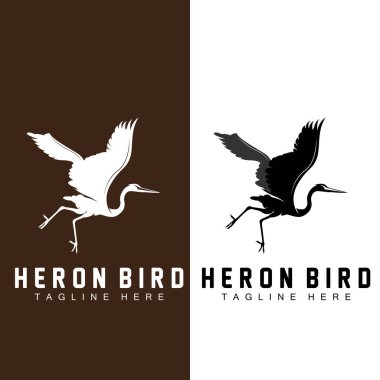 Kuş Heron Leylek Logosu Tasarımı, Kuş Balıkçıl Nehir Üzerinde Uçuyor, Ürün Markası Çizimi