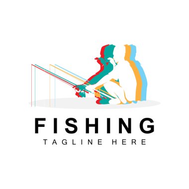 balıkçı logosu vektörü, teknede balık yakalamak, gün batımı siluet tasarımı