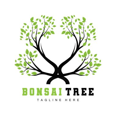 Yeşil Ağaç Logosu Tasarımı, Bonsai Ağacı Logosu İllüstrasyonu Yaprak ve Ağaç Vektörü