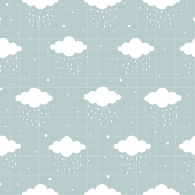 Patel 'in gökyüzünün kusursuz deseni ve yağmur damlası ve kare ızgaralı beyaz bulut duvar kağıdı modern tasarım yayın, hediye paketi, giysi, tekstil, vektör ilülasyonu için kullanın