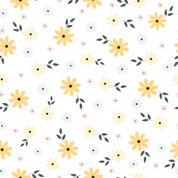 Gelbe Blume Hintergrund Mit Rosa Und Blau Wiederholen Nahtlose Muster — Stockvektor