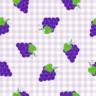 Kusursuz desen Karikatür tarzı dizayn edilmiş bir demet mor üzüm baskı, duvar kağıdı, masa örtüsü, tekstil vektörü çizimi için kullanılır.