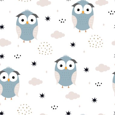 Kusursuz desenli karikatür hayvan arka planı Çocuk stili el çizimi Tekstil, moda, baskılar, duvar kağıtları, vektör çizimleri.