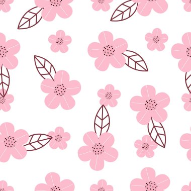 Çizim biçimi, duvar kağıdı, kumaş tasarımı ve tekstil için uygun pembe çiçek arkaplanı çizilmiş kusursuz vektör deseni..