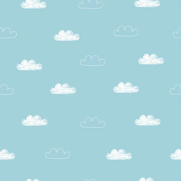 シームレスなパターン白い雲と空の背景子供のスタイルで手描きのデザインファブリック ファッション ベクトルイラストに使用 — ストックベクタ