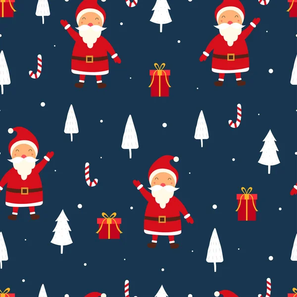Bezešvé Vzor Vánoční Pozadí Santa Claus Dárkovou Krabičkou Vánoční Stromeček — Stockový vektor