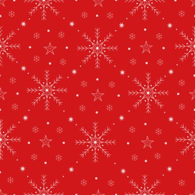 Kırmızı zemin üzerinde kar taneleri olan Noel pürüzsüz deseni Kış Tatili Kutlaması Duvar Kağıdı Vektörü illüstrasyonu