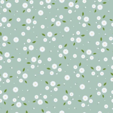 Güzel, pürüzsüz desenler küçük ve büyük çiçek arkaplanı mavi arka planda rastgele dağıtılmış. Kumaş, tekstil, yayın, hediye ambalajı, vektör illüstrasyonu için kullanılan tasarım.