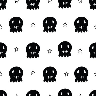 Cadılar Bayramı Çizgi Filmi Hayalet Model Arkaplan Cadılar Bayramı Tebrik Kartı Vektör Kusursuz tasarımlı siyah hayaletler beyaz arka planda. Yazdırma, duvar kağıdı, dekorasyon ve parti için kullanılır.