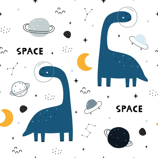 Dinosaur Stars Seamless Pattern Cute Animal Cartoon Background Hand Drawn — Stock Vector