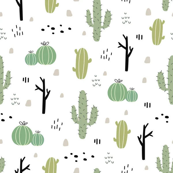 Cactus Jardín Patrón Sin Costuras Sobre Fondo Blanco Diseño Dibujado — Vector de stock