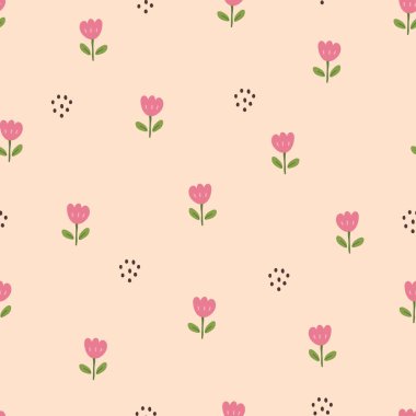 Kusursuz desenli, küçük çiçek arkaplanı. Çizgi film tarzında rastgele dizayn edilmiş. Parmak izleri, duvar kağıtları, kumaşlar, tekstil temsilciliği için kullanılıyor..