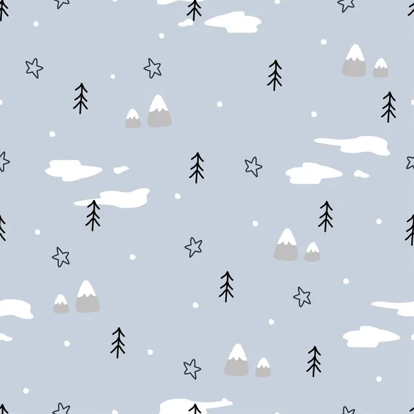 Fondo Invierno Patrón Sin Costuras Con Nieve Pinos Mano Dibujada Ilustración De Stock