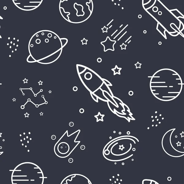 Space Background Rockets Stars Childish Seamless Vector Pattern Hand Drawn — Stock Vector