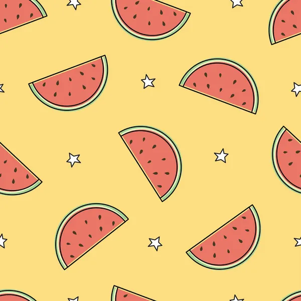 Seamless Vector Pattern Small Pieces Watermelon Placed Yellow Background Cartoon — Stock Vector