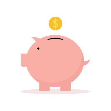 Dolar madeni para ikonuna sahip pembe domuzcuk banka ikonu. Beyaz arka planda izole edilmiş web sitesi illüstrasyonları için kullanılan basit ve modern tasarım.