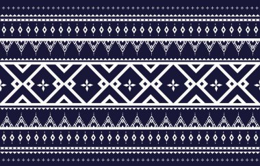 Geometrik etnik model vektörü Mavi ve beyaz soyut dikişsiz arkaplan Yazdırma, duvar kağıdı, desen kumaşı, moda tekstili için kullanılan tasarım