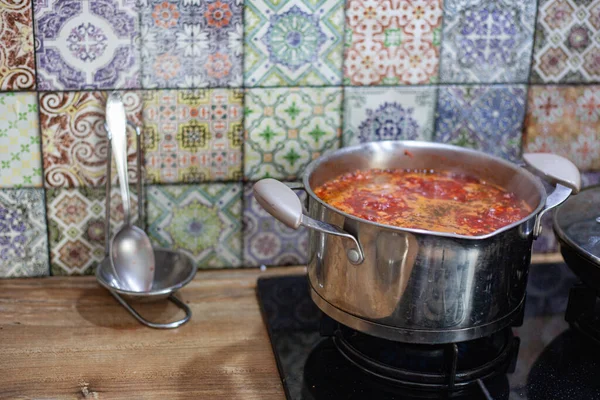 Ukrayna Borsch 'u. Ukrayna yemeği. Kırmızı çorba.