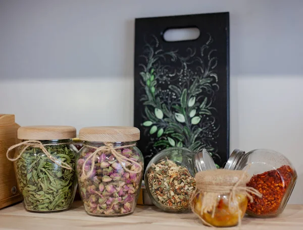 Tinned tea petals in an environmentally friendly jar. Making tea. Eco-friendly tea