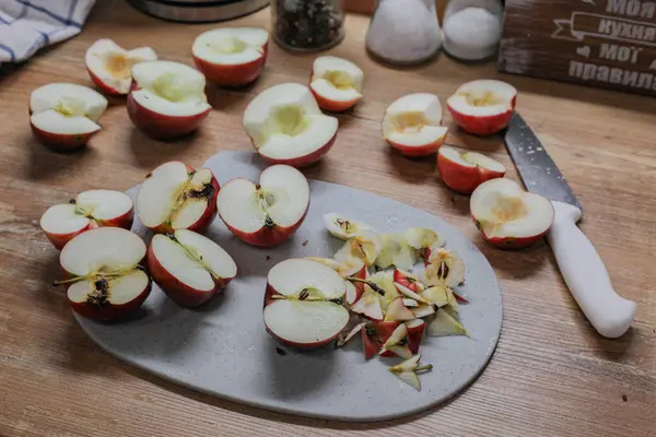 Sliced Apples Peeling Apples Kitchen — стоковое фото