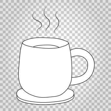 Bir fincan çay, kahve ana hatlı karalama ikonu. Vektör çizimi. İzole edilmiş.