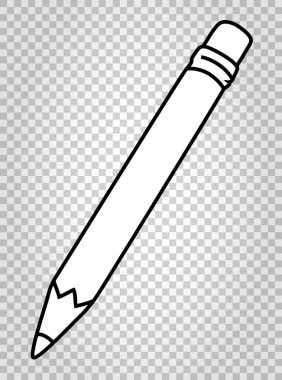Silgiyle birlikte kalem. Elle çizilmiş renksiz vektör çizimi