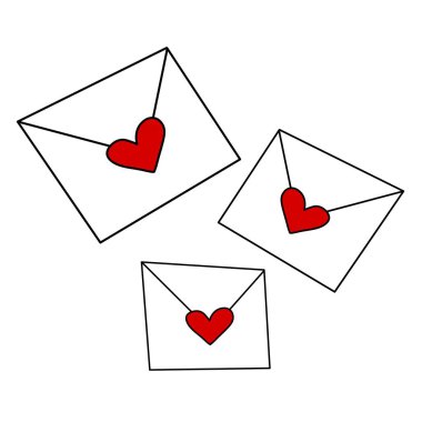 Beyaz arka planda aşk mektupları ve kalplerle ayarlandı 