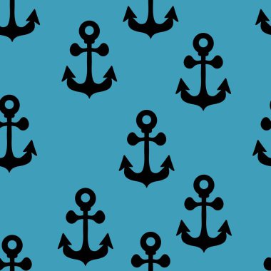 Mavi arkaplanda siyah çapalı kusursuz desen 