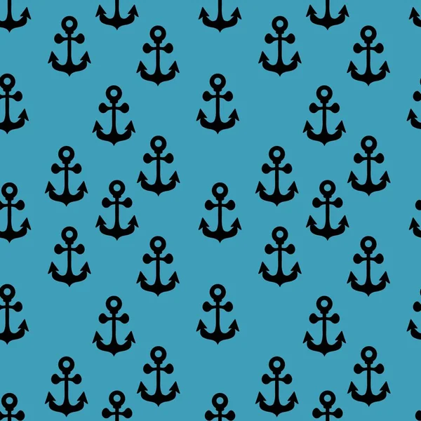 Naadloos patroon met zwart anker op blauwe achtergrond — Stockfoto