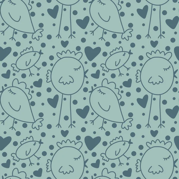 Seamless kids cartoon pattern with birds and hearts. High quality photo