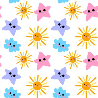 Duvar kağıdı için beyaz arka planda kusursuz çocuk çizgi film deseni 