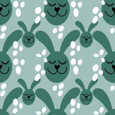 Yeşil arka planda tavşanlar olan kusursuz çocuk çizgi film desenleri