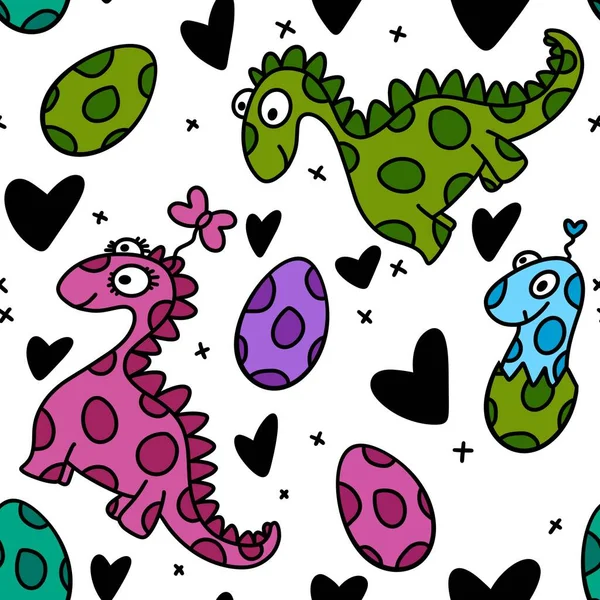 Padrão Desenhos Animados Crianças Sem Costura Com Dinossauros Para Tecidos — Fotografia de Stock