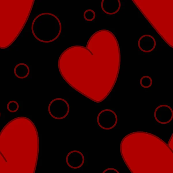 Patrón sin costuras con corazones rojos de San Valentín sobre fondo negro —  Fotos de Stock