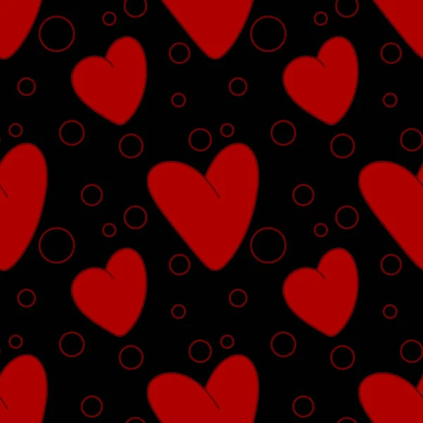 Patrón sin costuras con corazones rojos de San Valentín sobre fondo negro — Foto de Stock