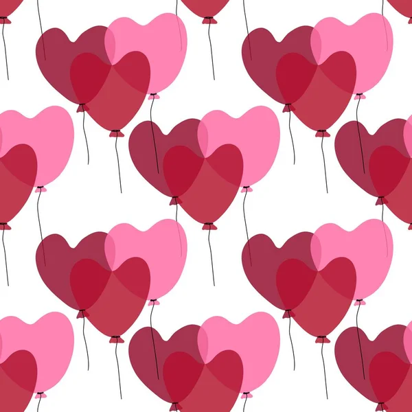 Patrón de San Valentín sin costuras con corazones globos sobre fondo blanco —  Fotos de Stock