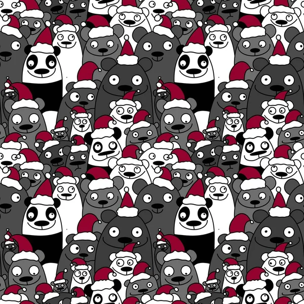 Бесшовный рождественский узор с медведями и шляпой Санты для тканей и текстиля — стоковое фото