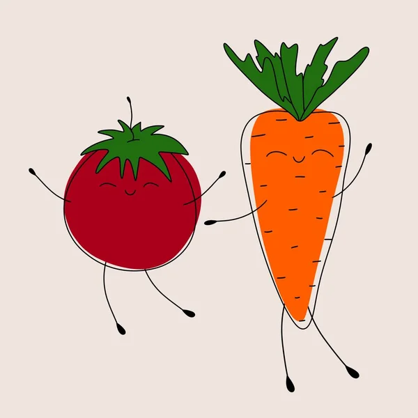Doodle kawaii помидор и морковь для белья — стоковое фото