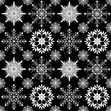 Kumaşlar, tekstil ve çarşaflar için kar taneleri olan kusursuz kış deseni 