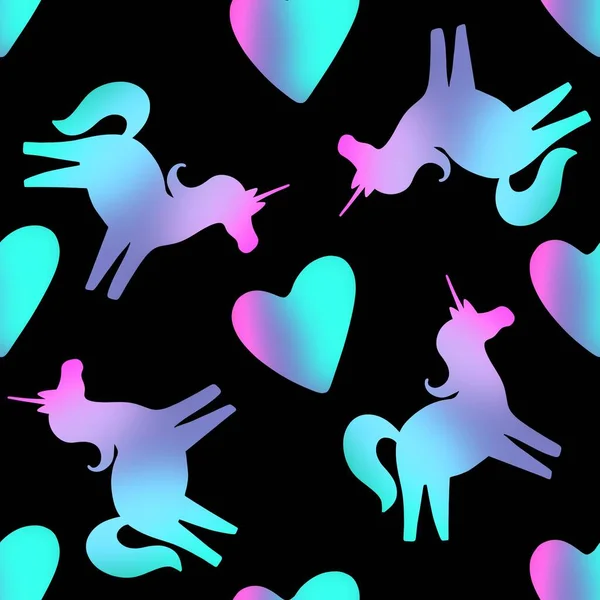 Seamless pattern with gradient unicorn on black background — Stock Photo, Image