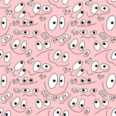 Pembe arka planda gözleri olan kusursuz çocuk çizgi film desenleri 