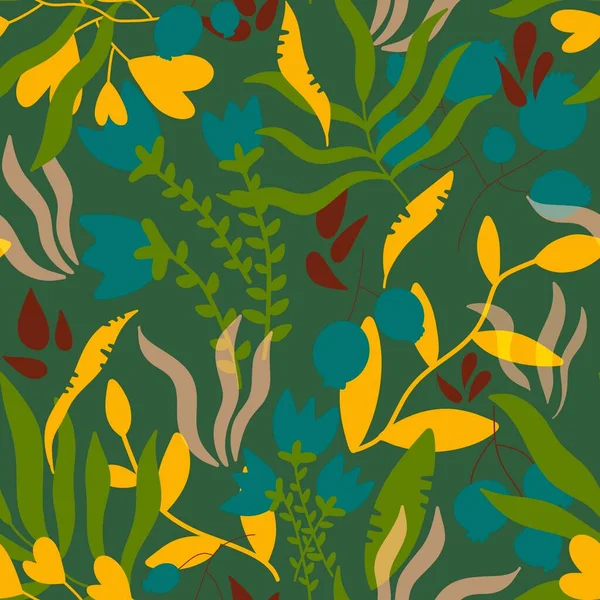 Seamless floral pattern with leaves, berries and seeds for fabrics and textiles — Stock Photo, Image