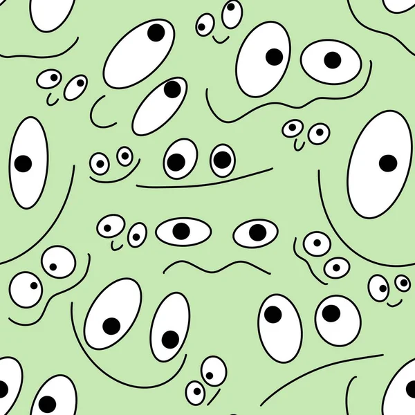 Seamless kids cartoon pattern with eyes on green background