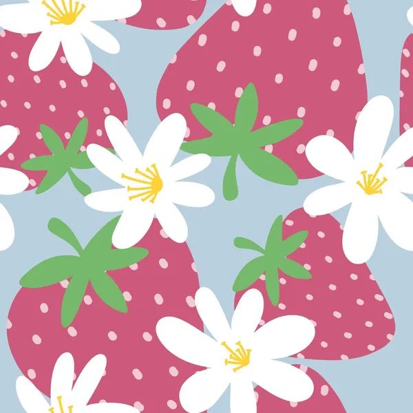 Simply seamless fruit pattern with strawberry and flowers for fabrics and textiles